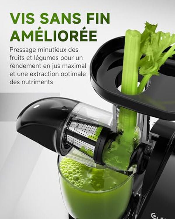 Découvrez l'extracteur de jus AMZCHEF noir mat : efficacité, design élégant et performances. Idéal pour des jus frais et savoureux tous les jours.