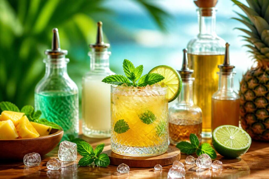 Cocktail Évasion Tropicale : recette au rhum, ananas et menthe