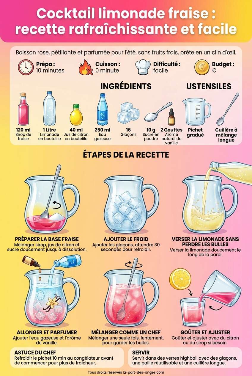 Fiche recette Cocktail limonade fraise : recette rafra&icirc;chissante et facile
