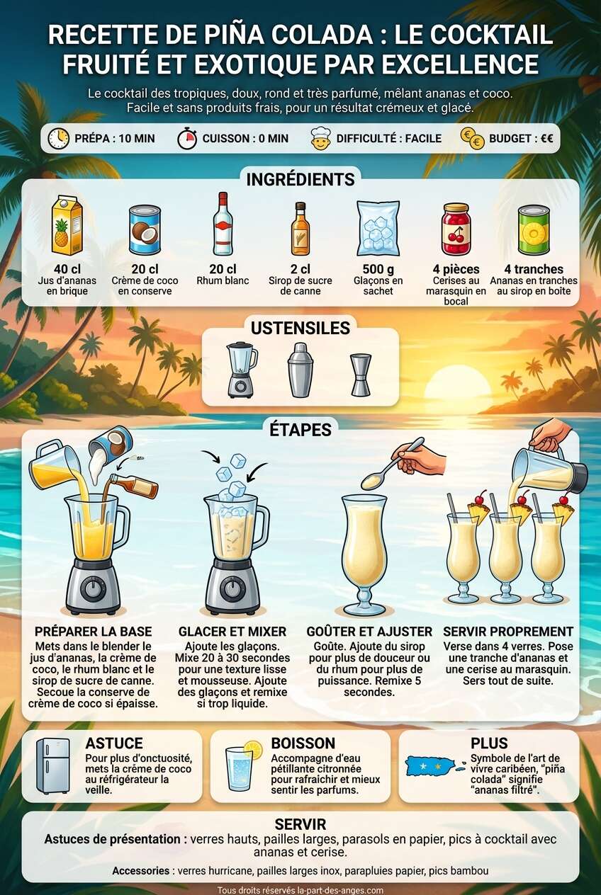 Fiche recette Recette de pi&ntilde;a colada : le cocktail fruit&eacute; et exotique par excellence