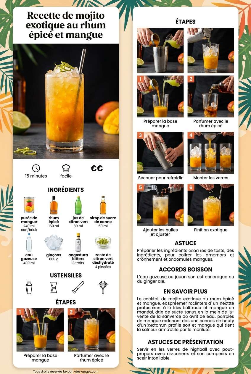 Fiche recette Recette de mojito exotique au rhum &eacute;pic&eacute; et mangue