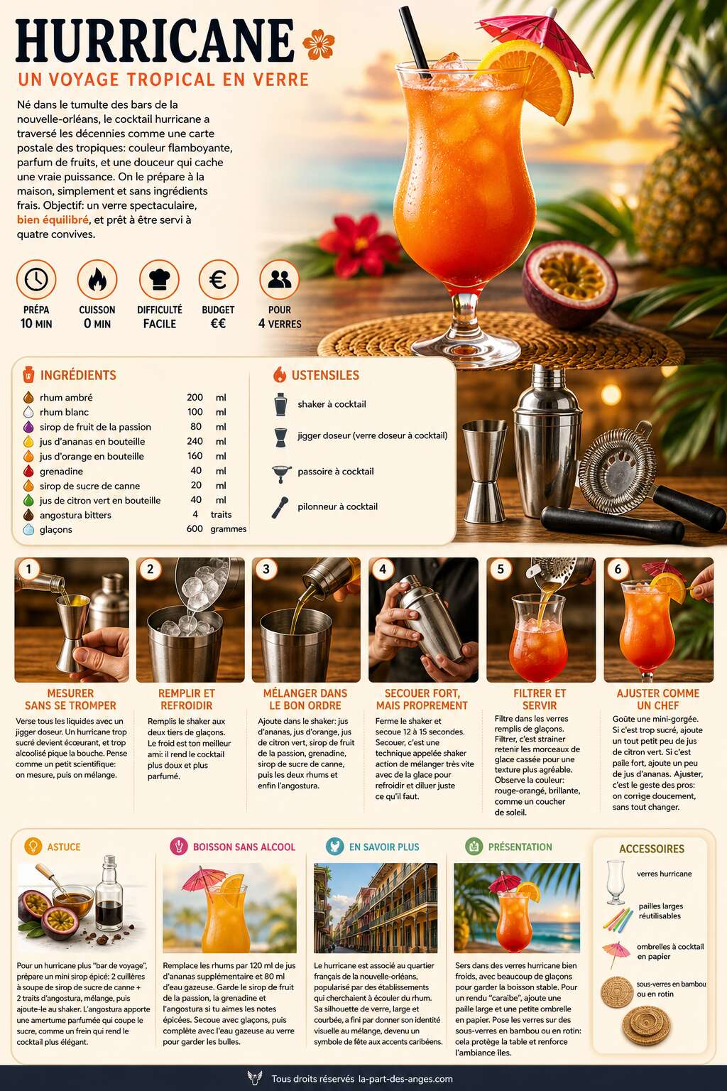 Fiche recette Recette cocktail Hurricane : un voyage tropical en verre Fiche recette Recette cocktail Hurricane : un voyage tropical en verre