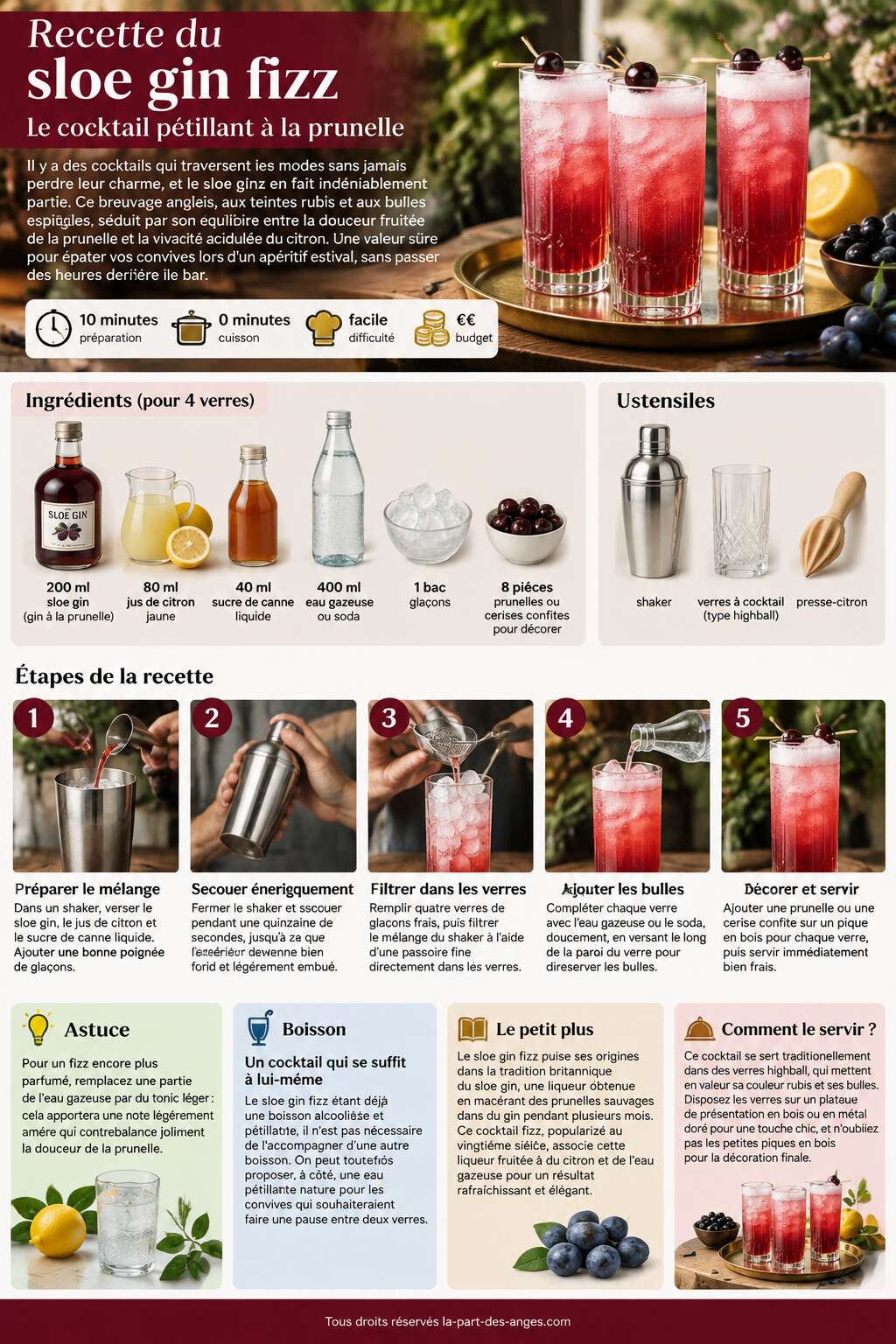 Fiche recette Recette du sloe gin fizz : le cocktail p&eacute;tillant &agrave; la prunelle