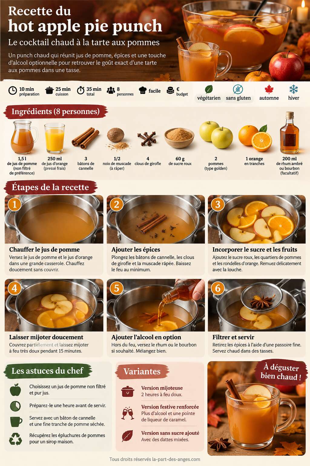 Fiche recette Recette du hot apple pie punch : le cocktail chaud à la tarte aux pommes Fiche recette Recette du hot apple pie punch : le cocktail chaud à la tarte aux pommes