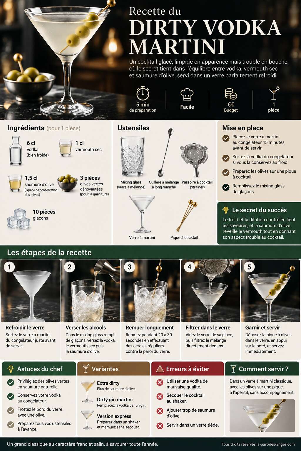Fiche recette Recette du dirty vodka martini